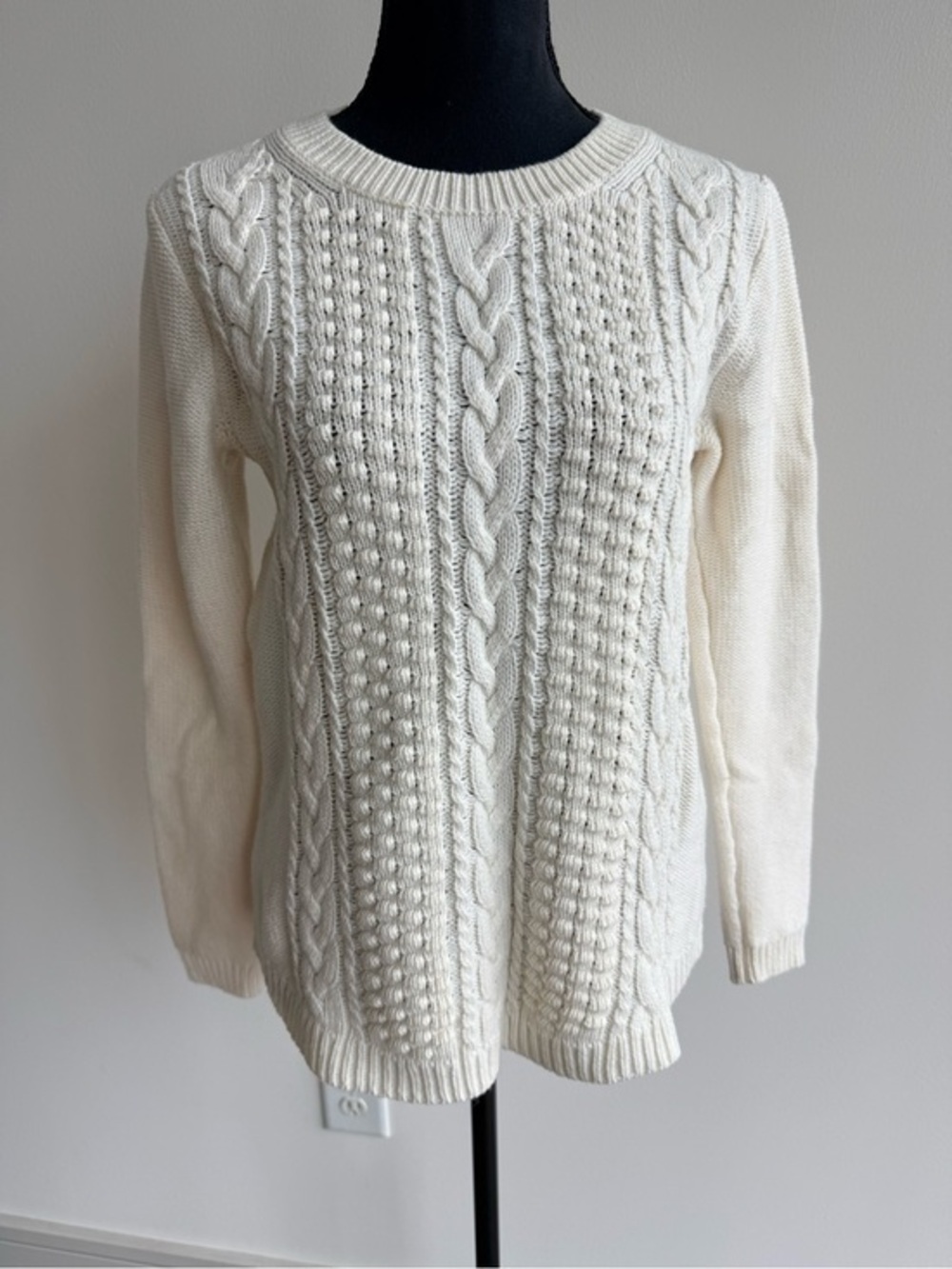 J. Crew Chunky Cable Knit Crewneck Sweater Pullover - Cream Ivory